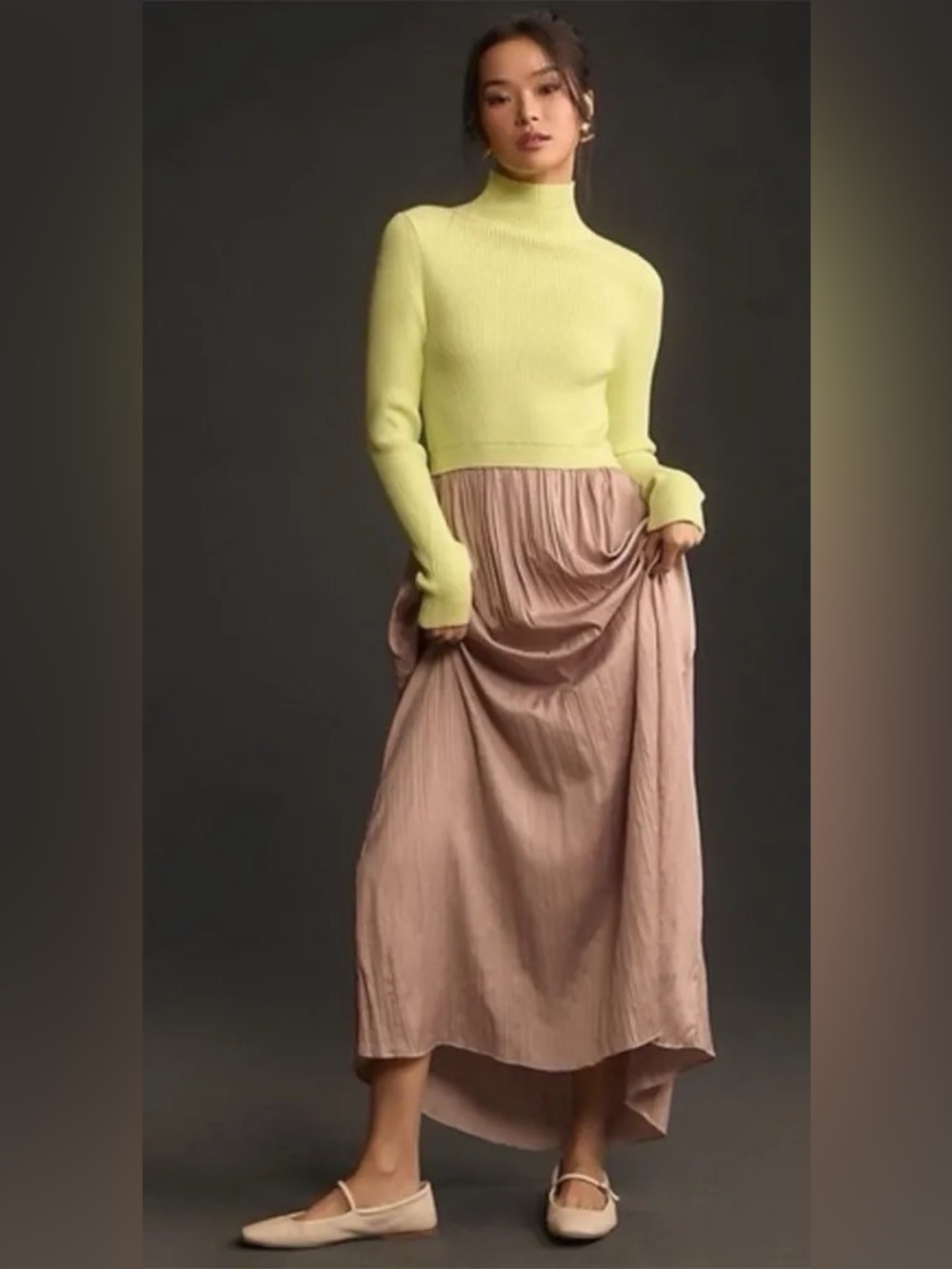 Anthropologie Two-Tone Maxi Dress in Lime Green and Blush